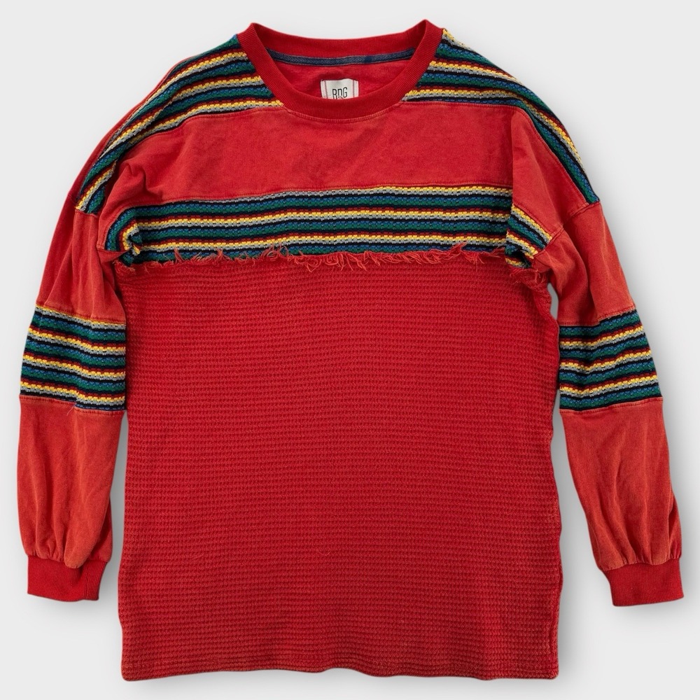 BDG NY Rugby Shirt Mens Medium Distressed Waffle Knit Colorblock Striped UO NWT